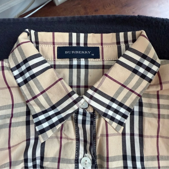 Kid Dress button down 10T Burberry short sleeves beige - Picture 2 of 3